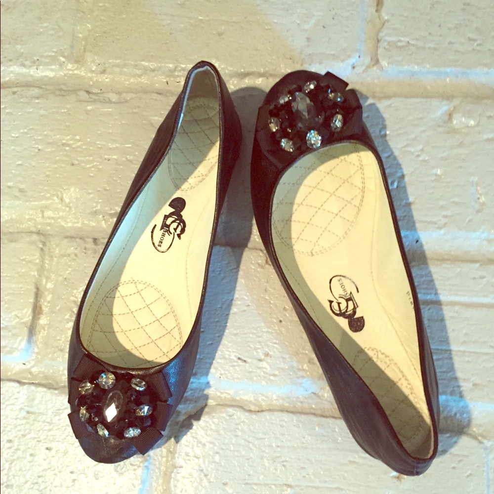 Black Sparkly Jeweled SZ 39 Euro (9 U.S.A.) Flats